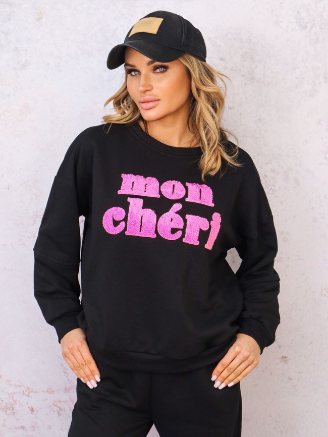 KOMPLET DRESOWY BLUZA Z NAPISEM+ SPODNIE- CZARNY