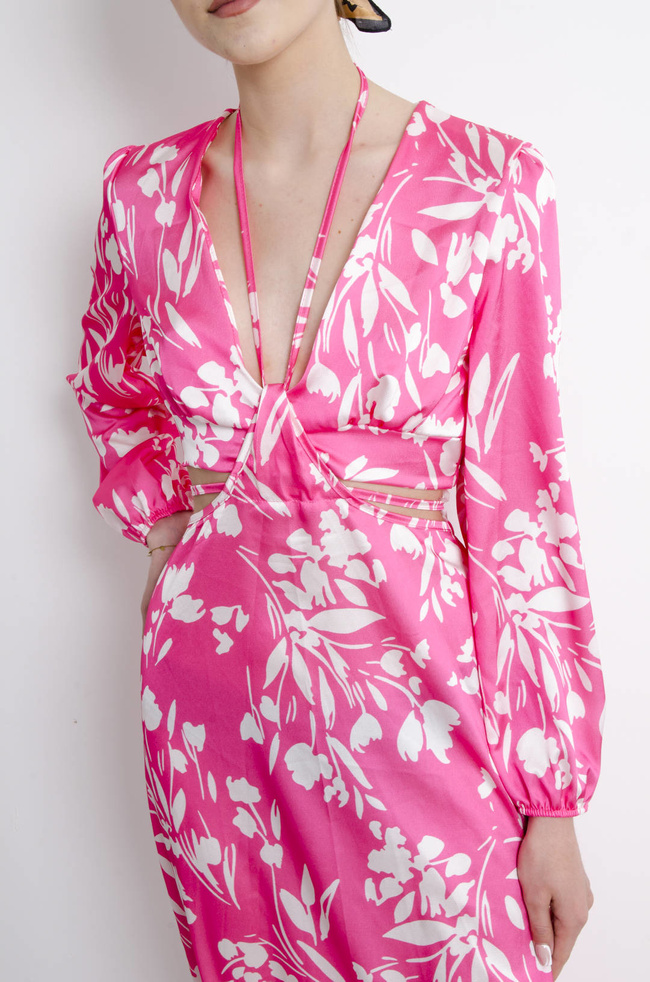 SUKIENKA RÓŻOWA W KWIATY Z WYCIĘCIEM