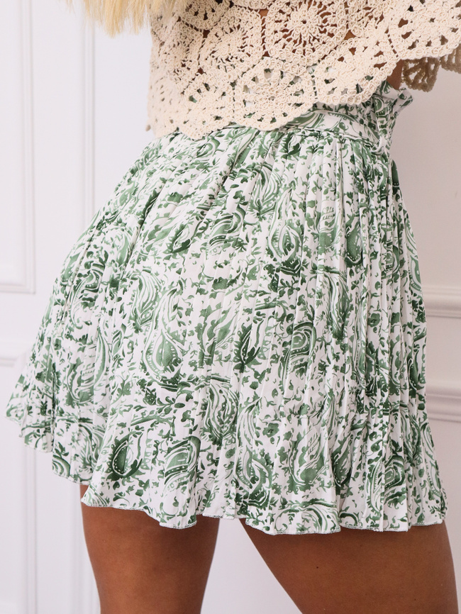 SZORTY PLISOWANE WZORZYSTE Z WIĄZANIEM W PASIE- ZIELONE