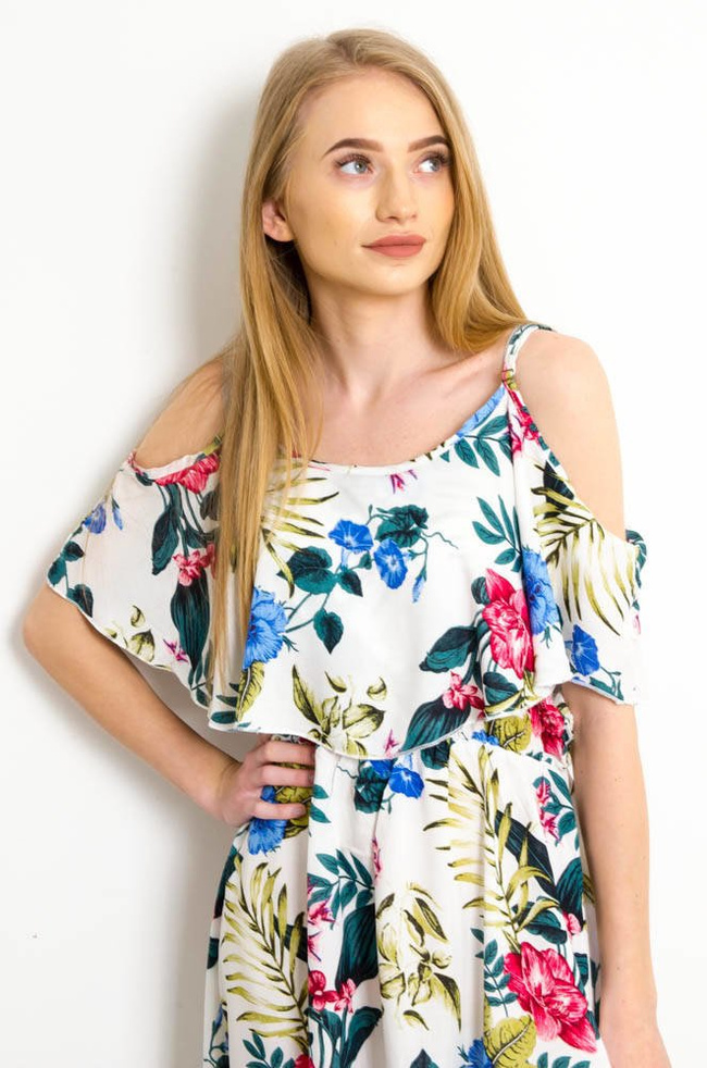 BIAŁA KRÓTKA SUKIENKA W KWIATY