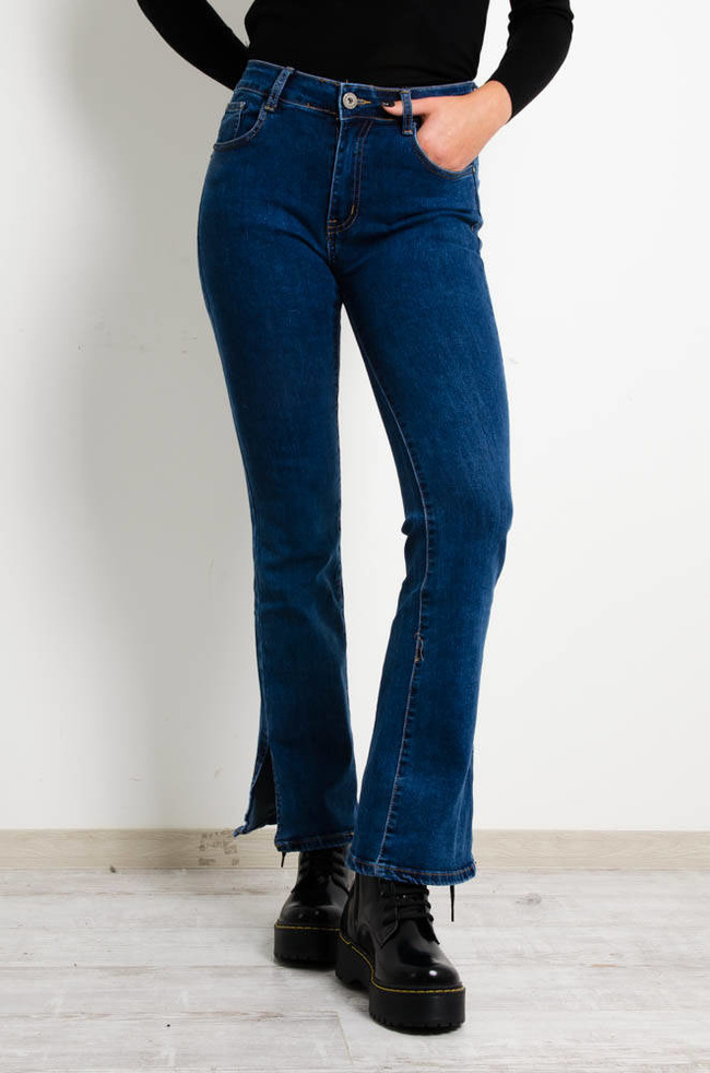 NIEBIESKIE SPODNIE JEANSOWE DZWONY Z ROZCIĘCIEM