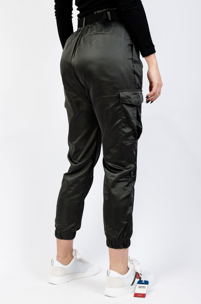 SATYNOWE SPODNIE BOJÓWKI W KOLORZE GRAFITOWYM  + PASEK