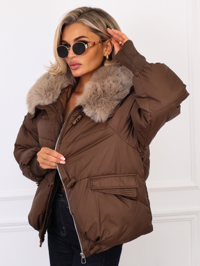 KURTKA ZIMOWA Z ODPINANYM FUTERKIEM- CZEKOLADOWA