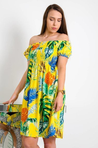 SUKIENKA HISZPANKA Z MOTYWEM KWIATÓW W KOLORZE ŻÓŁTYM