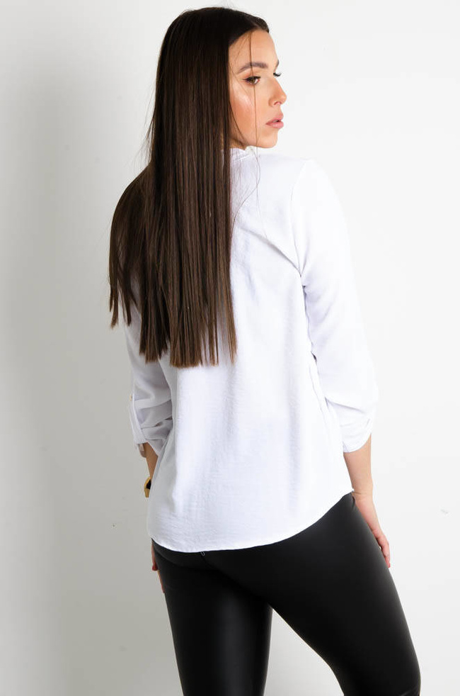 BIAŁA BLUZKA KOSZULOWA ZE ZŁOTYMI GUZIKAMI