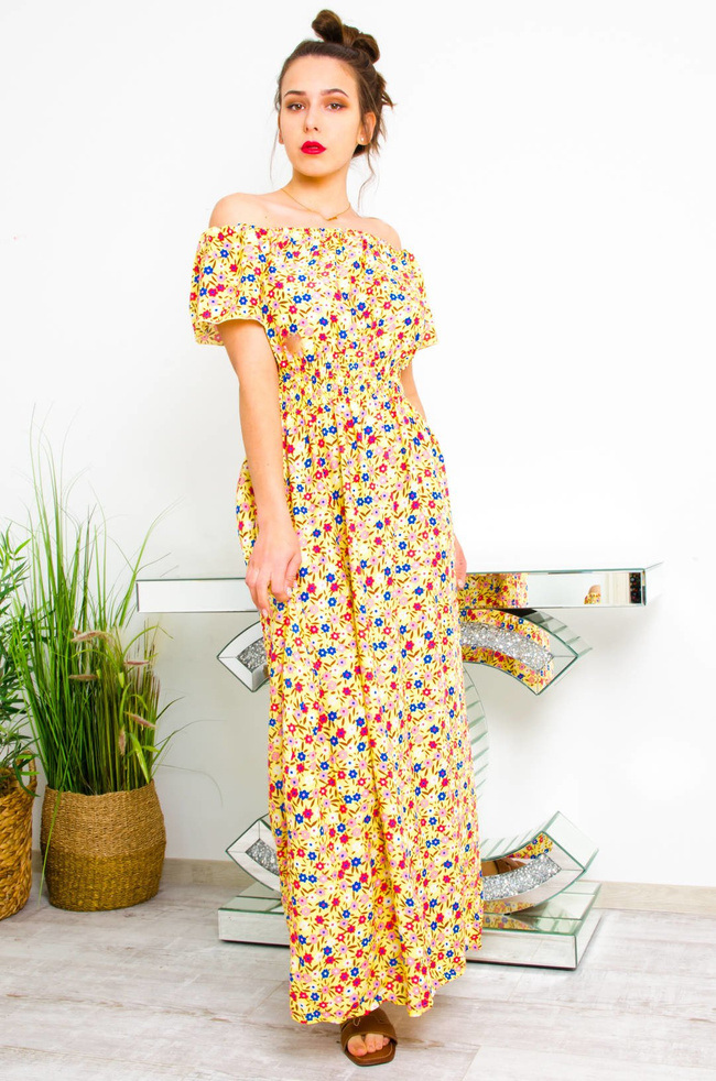 ŻÓŁTA DLUGA SUKIENKA W KWIATY