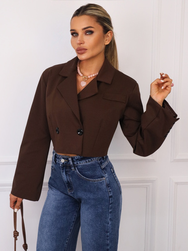 KRÓTKA MARYNARKA ZAPINANA NA GUZIKI- CIEMNY BRĄZ