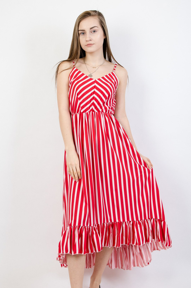 DŁUGA SUKIENKA W BIAŁO CZERWONE PASY