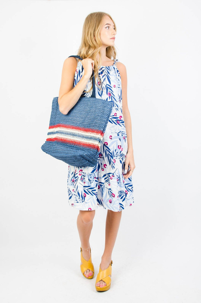 NIEBIESKA SŁOMIANA TORBA PLAŻOWA 