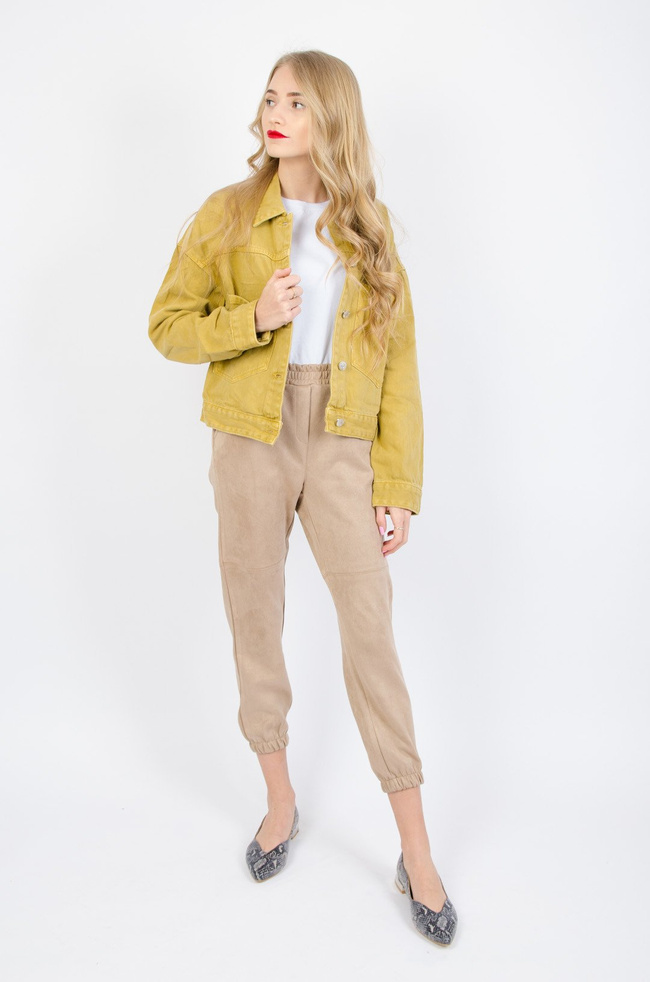 MUSZTARDOWA SZTRUKSOWA KURTKA Z KIESZENIAMI 