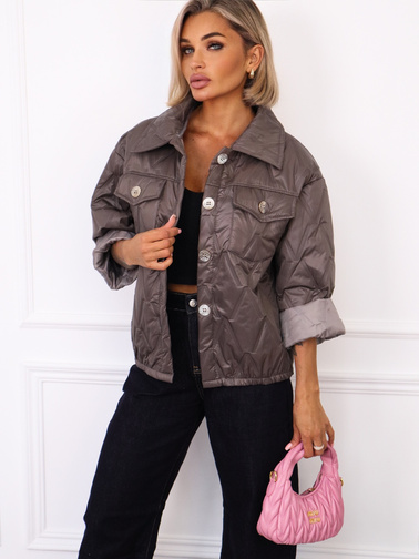 KURTKA PIKOWANA ZAPINANA NA ZŁOTE GUZIKI- SZARA