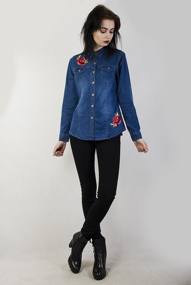 Koszula jeansowa z naszywkami różami