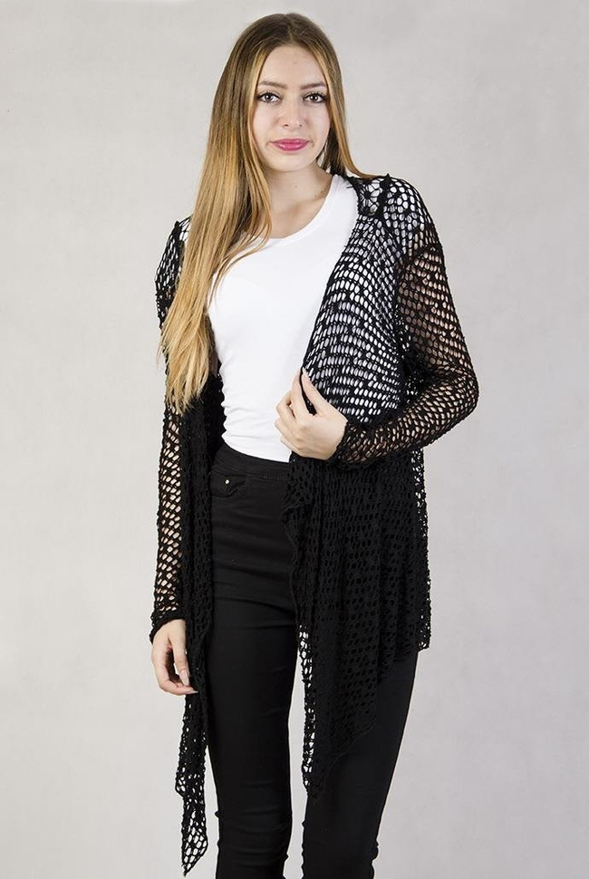 Ażurowa narzuta z motylem na plecach czarna
