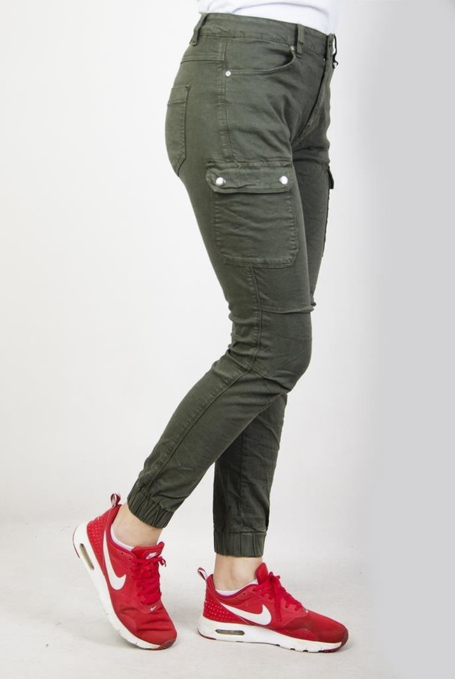 Khaki spodnie joggery z kieszenią z boku