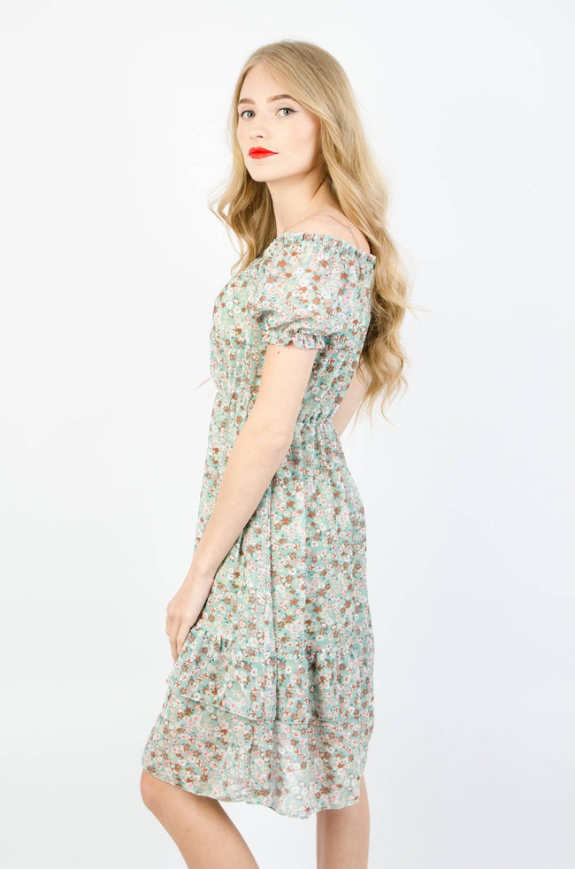 ZIELONA SUKIENKA HISZPANKA Z KWIATOWYM WZOREM