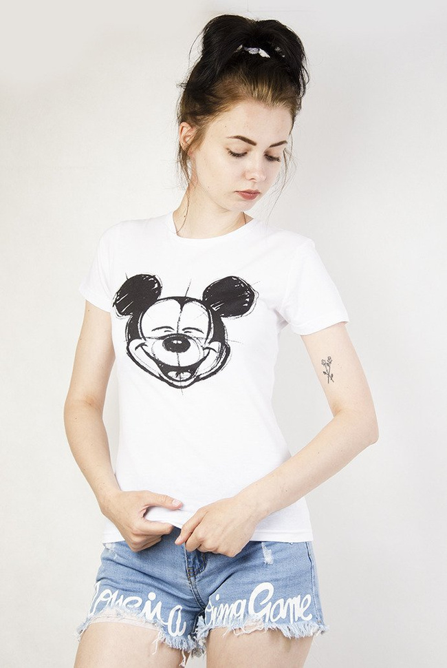 Biała bluzka ze szkicem Mickey Mouse