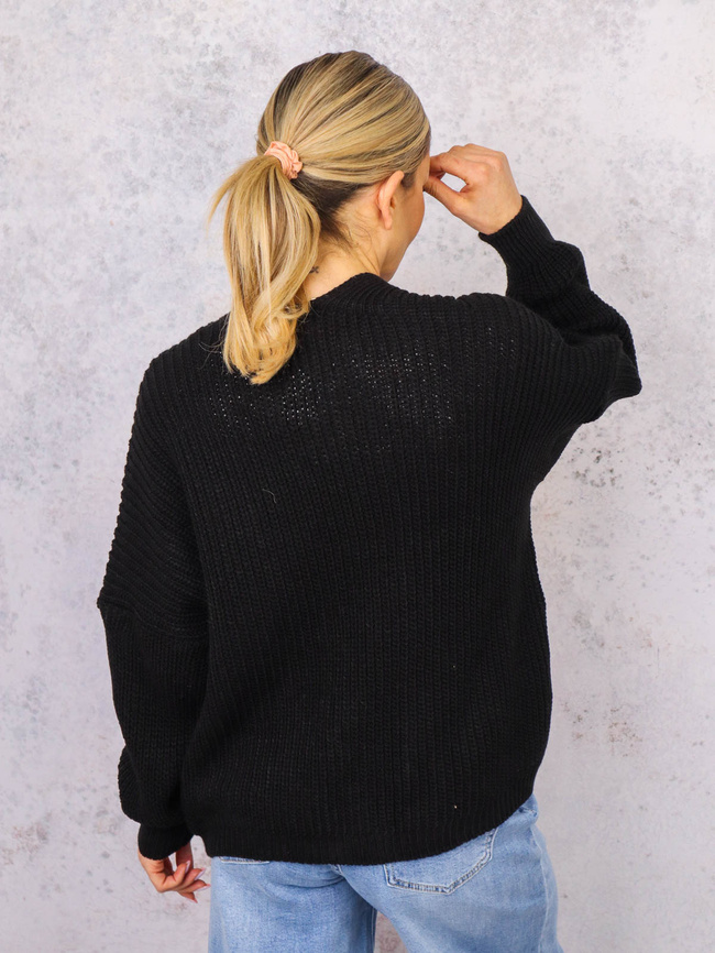 NARZUTA KARDIGAN DZIANINOWY Z KIESZENIAMI- CZARNY