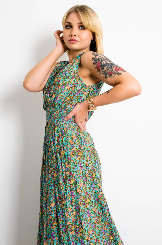 JASNO NIEBIESKA SUKIENKA MAXI W KWIATY-KOPERTOWY DEKOLT