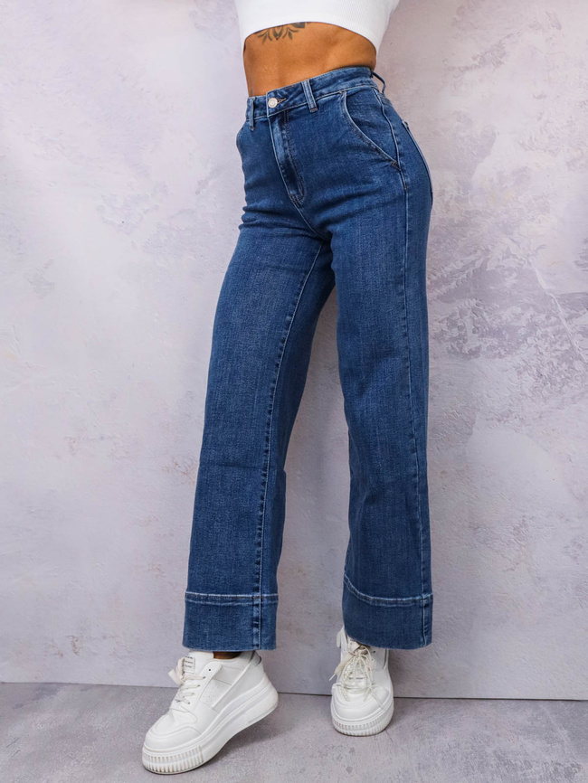 SPODNIE JEANSOWE Z SZEROKIMI NOGAWKAMI- CIEMNOJEANSOWE