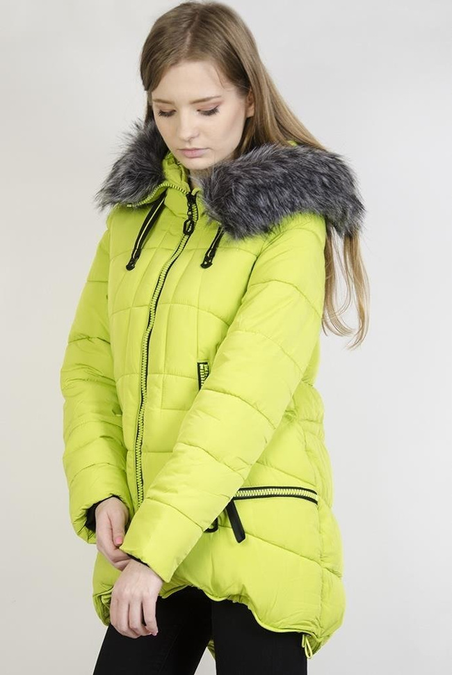 Ocieplana limonkowa asymetryczna kurtka