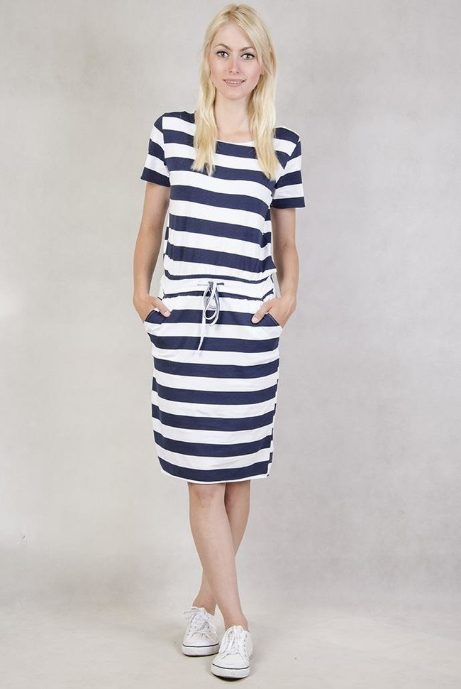 Sukienka w granatowo-białe paski