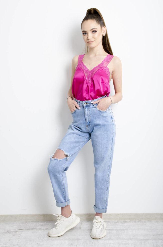 SPODNIE JEANSOWE MOM FIT Z ROZCIĘCIEM NA KOLANIE