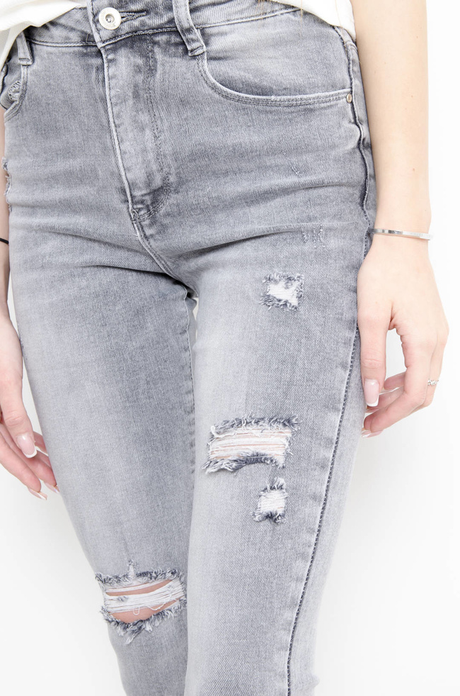 SPODNIE JEANSOWE SKINNY Z PRZETARCIAMI - WYSOKI STAN