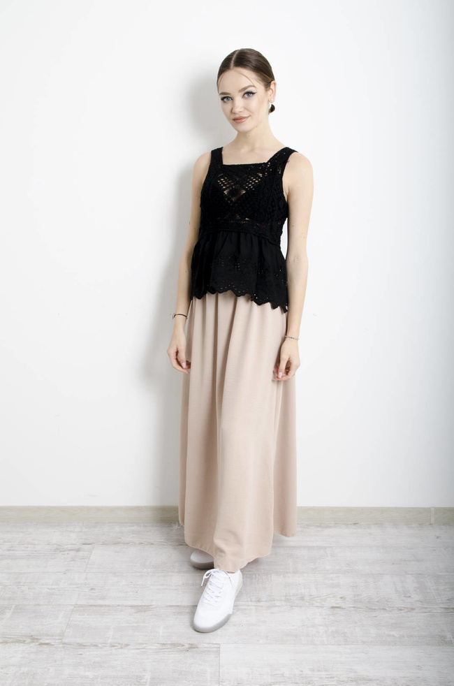 AŻUROWA BLUZKA Z KORONKĄ - CZARNA