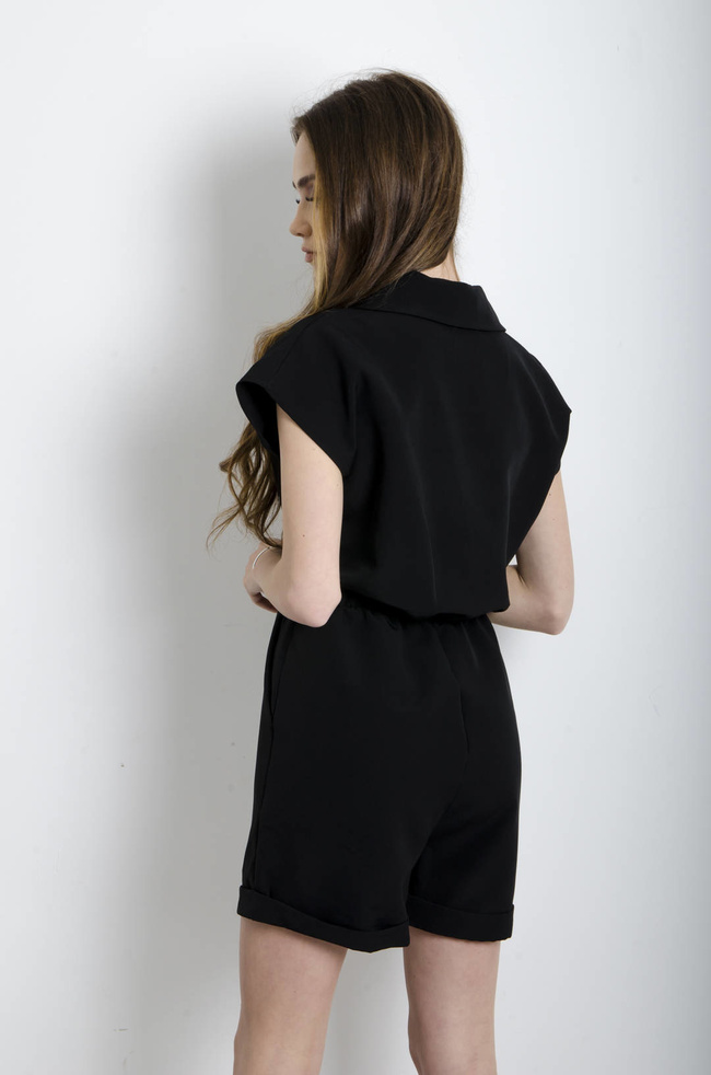 KOMBINEZON ELEGANCKI Z KOŁNIERZEM CZARNY