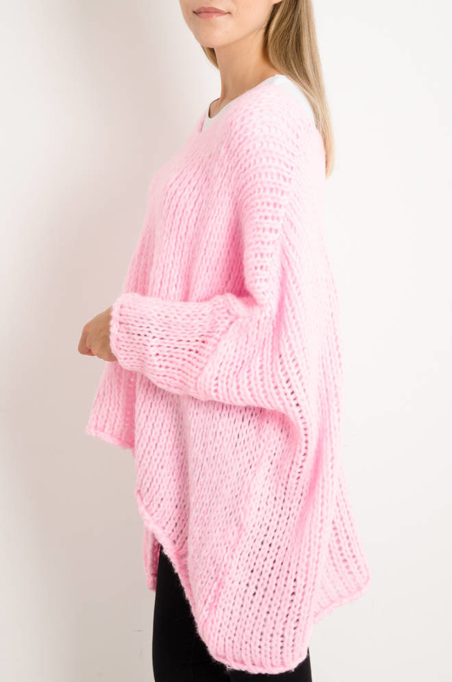 SWETER ASYMETRYCZNY OVERSIZE- JANO-RÓŻOWY