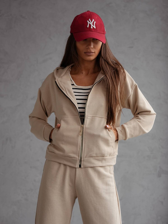 BAWEŁNIANY KOMPLET DRESOWY BLUZA ROZPINANA+ SPODNIE- BEŻOWY