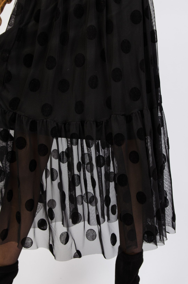 CZARNA TIULOWA SPÓDNICA W KROPKI