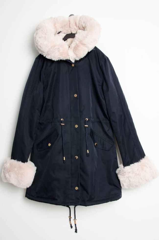 GRANATOWA KURTKA PARKA ZIMOWA Z ODPINANYM FUTERKIEM 