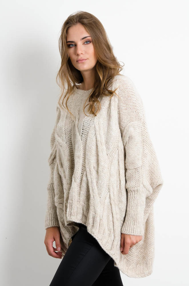 BEŻOWY OVERSIZOWY SWETER 
