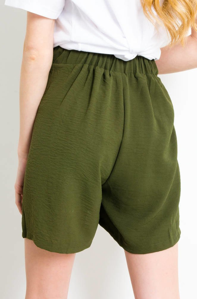 MUŚLINOWE SZORTY PAPER BAG Z WYSOKIM STANEM - ZIELONE