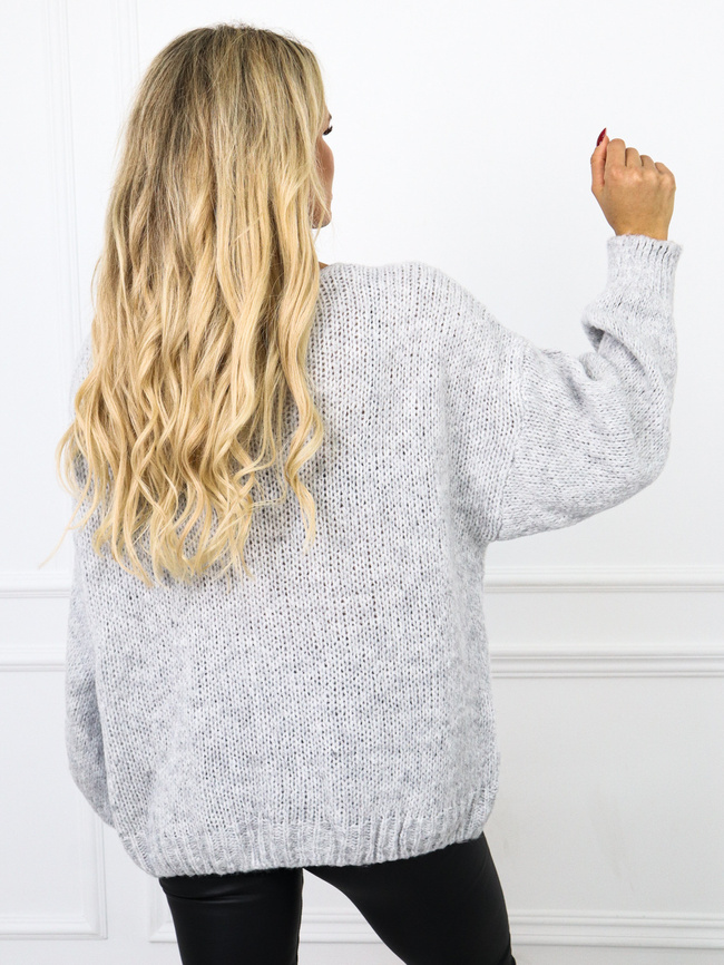 SWETER OVERSIZE Z WIĄZANIEM - SZARY