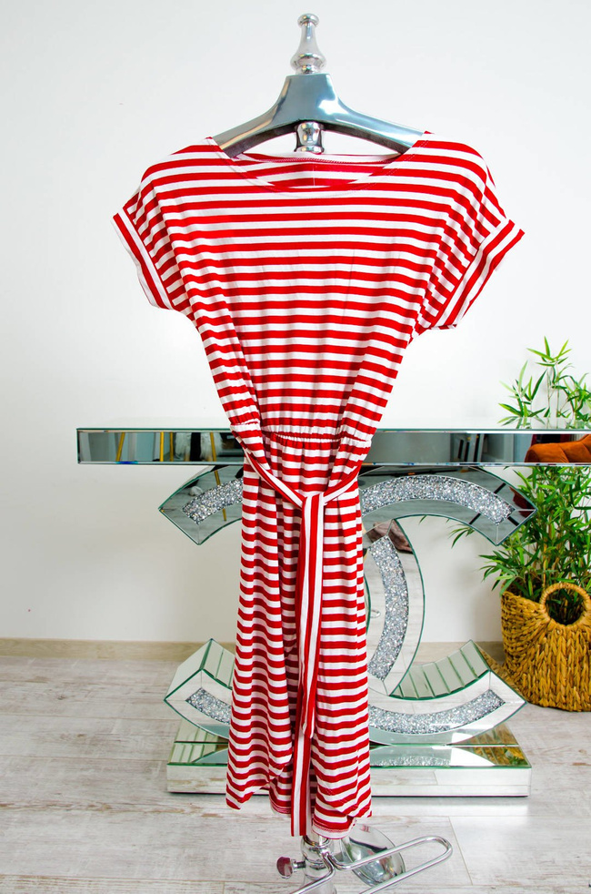 SUKIENKA W BIAŁO-CZERWONE PASKI Z DOŁEM NA ZAKŁADKĘ