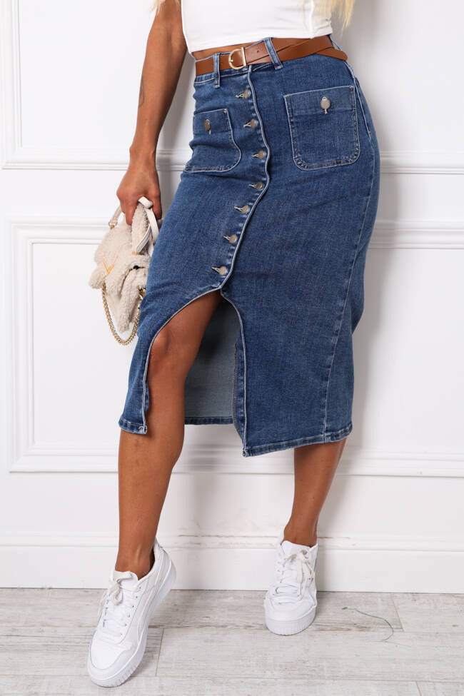 SPÓDNICA JEANSOWA MIDI ZAPINANA NA GUZIKI