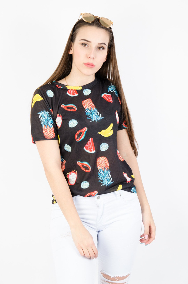 CZARNY T-SHIRT W OWOCE 