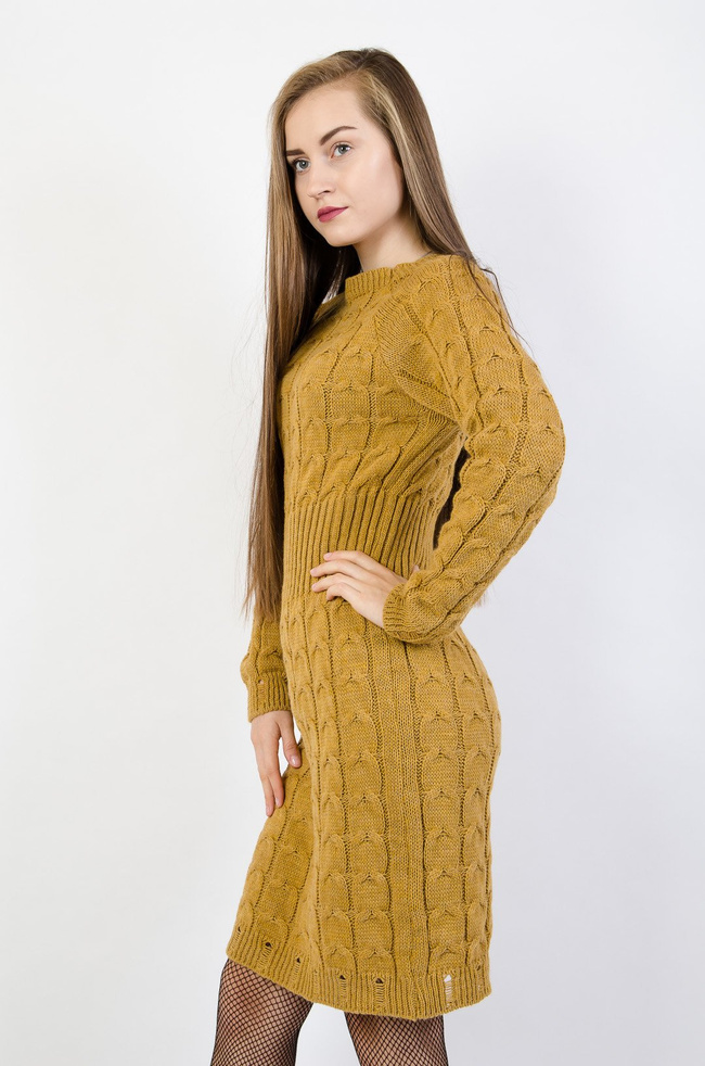 Musztardowa sweterkowa sukienka 