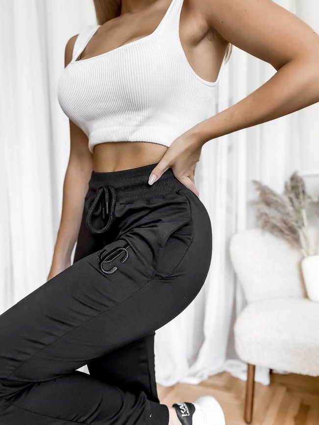 SPODNIE DRESOWE Z OZDOBNĄ NASZYWKĄ- CZARNE