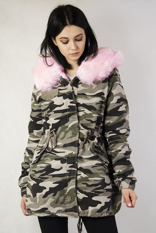 Ocieplana kurtka moro z różowym futerkiem