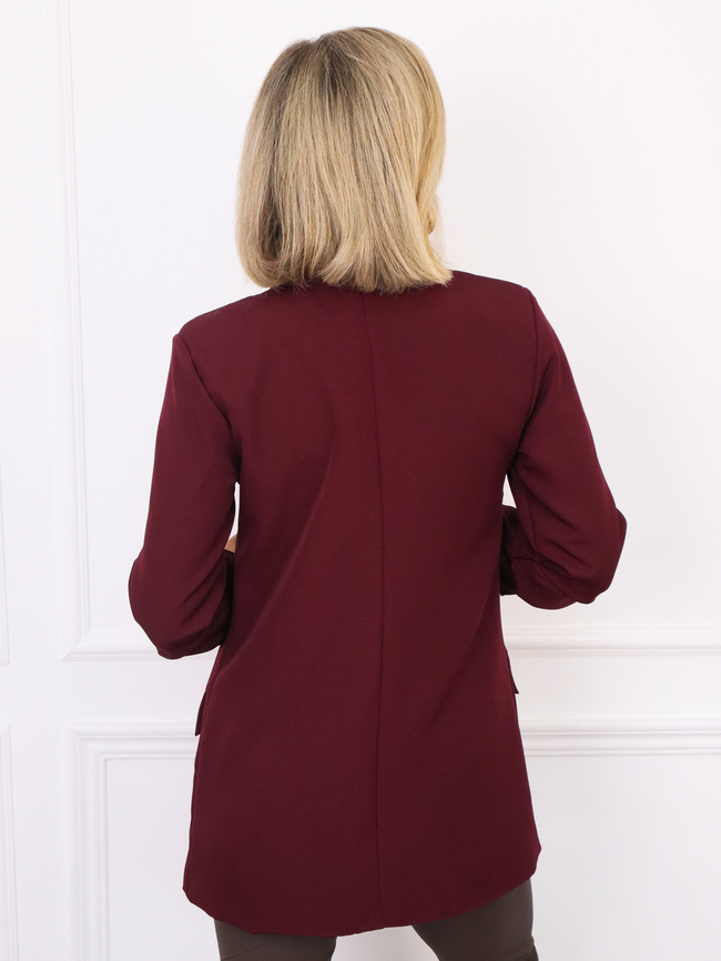 MARYNARKA BEZ ZAPIECIA Z MARSZCZONYMI RĘKAWAMI- BORDOWA