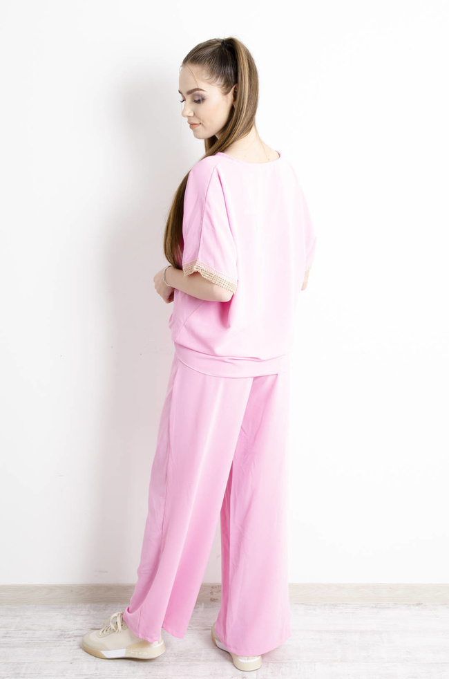 KOMPLET RÓŻOWY Z OZDOBNYM WIĄZANIEM I KORONKĄ