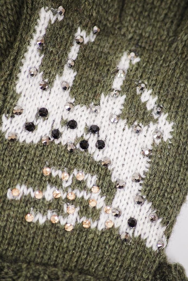 Ciemnozielone rękawiczki z reniferem