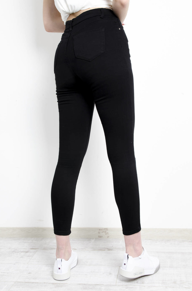 CZARNE SPODNIE SKINNY Z GUZIKAMI - WYSOKI STAN