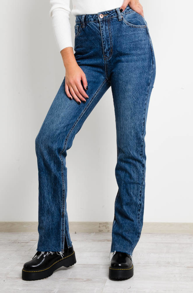 SPODNIE JEANSOWE TYPU STRAIGHT LEG Z WYSOKIM STANEM