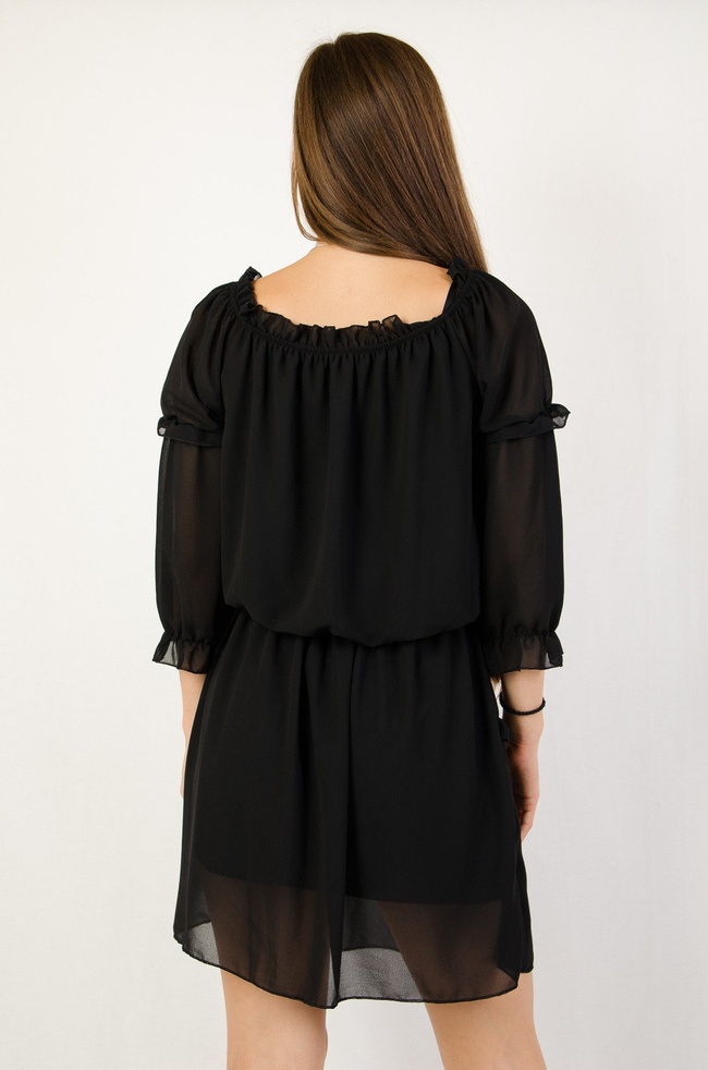 Czarna sukienka hiszpanka z wiązaniem przy dekolcie