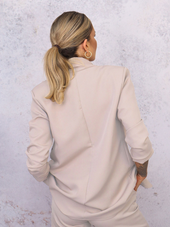 CIEMNOBEŻOWY KOMPLET MARYNARKA+ SPODNIE