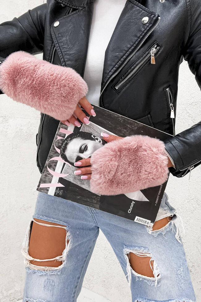 RAKAWICZKI BEZ PALCÓW Z OZDOBNYM FUTERKIEM - J. RÓŻOWE